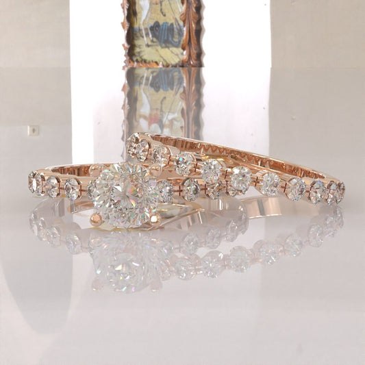 Portuguese Cut Moissanite Ring Set  customdiamjewel 10KT Rose Gold VVS-EF