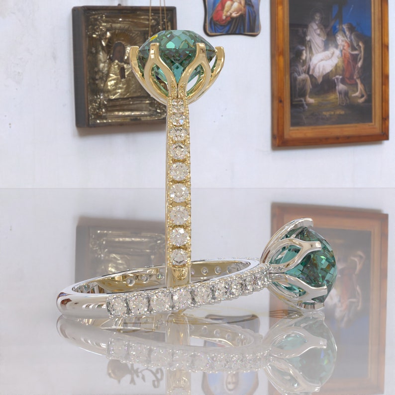 Antique Cyan Blue Portuguese Cut Moissanite Ring  customdiamjewel   
