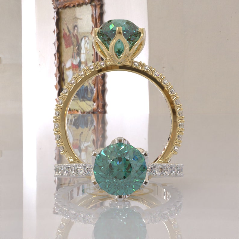 Antique Cyan Blue Portuguese Cut Moissanite Ring  customdiamjewel   