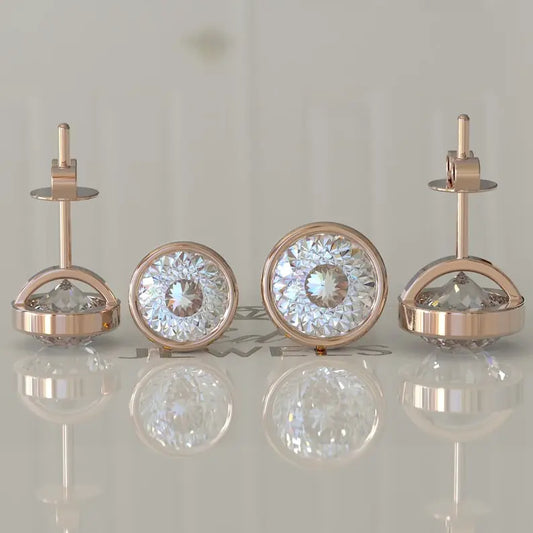Bezel Setting Portuguese Cut Moissanite Stud Earrings  customdiamjewel 10KT Rose Gold VVS-EF