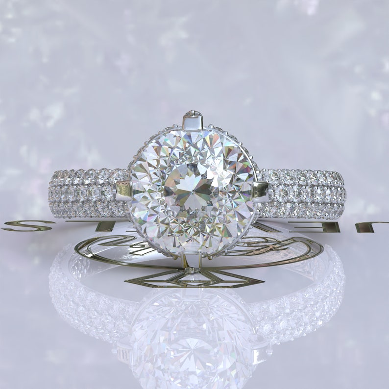 Portuguese Cut Hidden Halo Moissanite Engagement Ring  customdiamjewel 10KT White Gold VVS-EF
