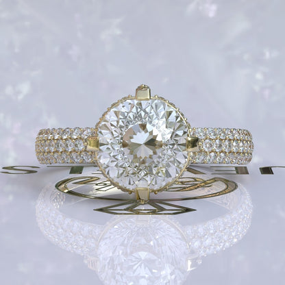 Portuguese Cut Hidden Halo Moissanite Engagement Ring  customdiamjewel 10KT Yellow Gold VVS-EF