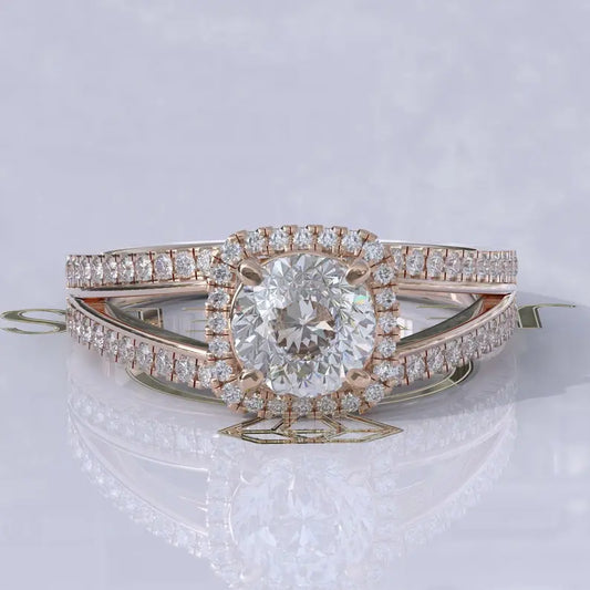 Portuguese Cut Halo Moissanite Engagement Ring  customdiamjewel 10KT Rose Gold VVS-EF