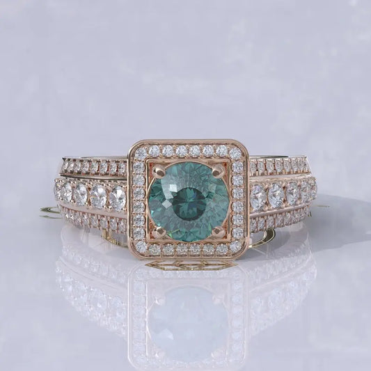 Portuguese Cut Cyan Blue Halo Moissanite Ring  customdiamjewel 10KT Rose Gold VVS-EF