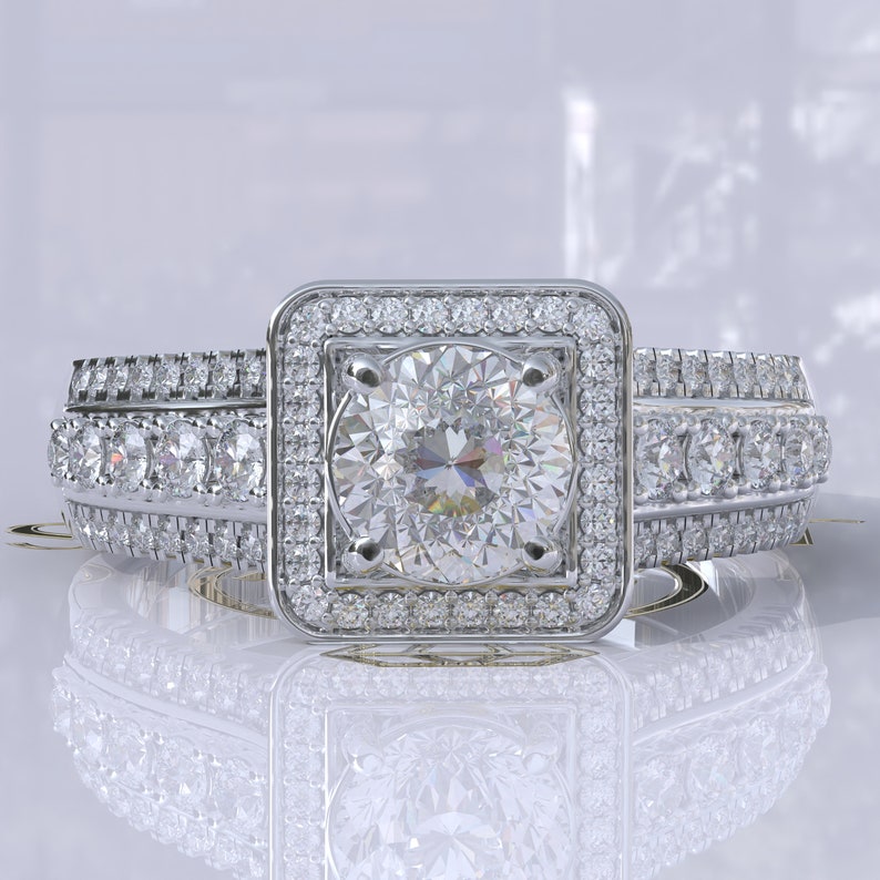Portuguese Cut Bridal Moissanite Ring  customdiamjewel 10KT White Gold VVS-EF