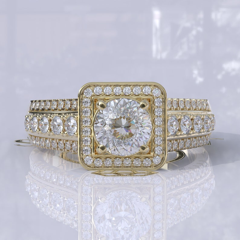 Portuguese Cut Bridal Moissanite Ring  customdiamjewel 10KT Yellow Gold VVS-EF