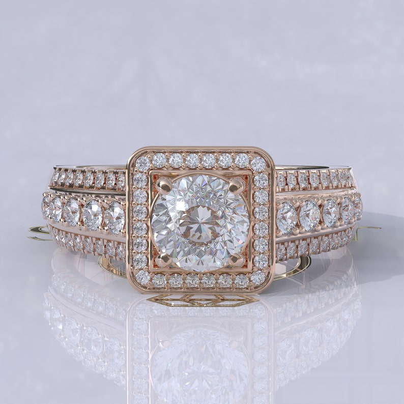 Portuguese Cut Bridal Moissanite Ring  customdiamjewel 10KT Rose Gold VVS-EF