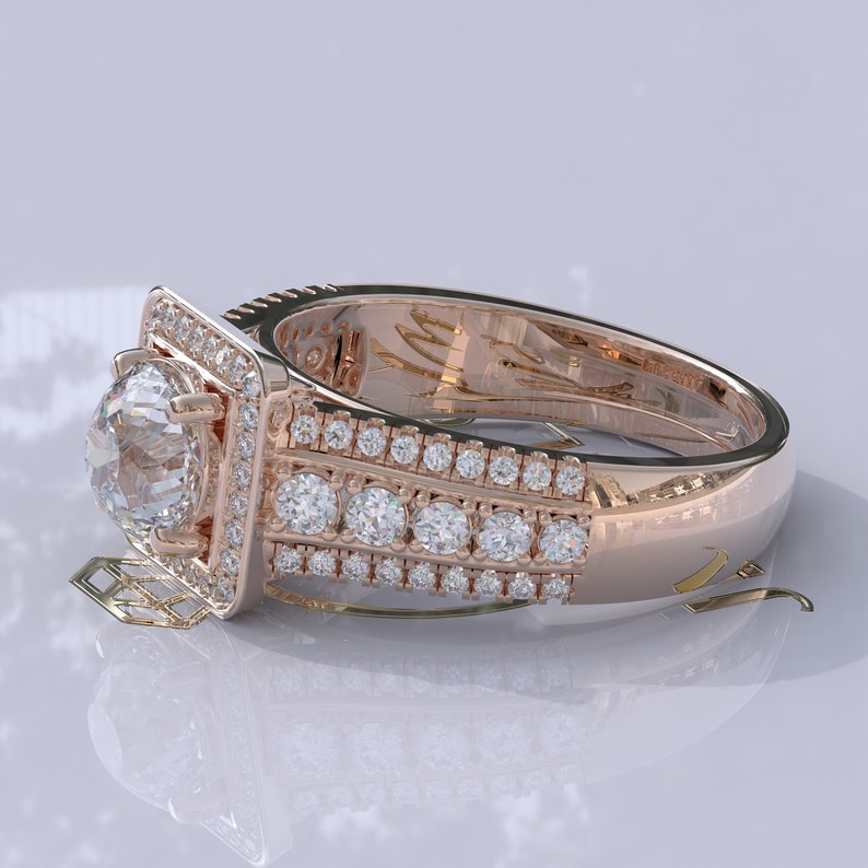 Portuguese Cut Bridal Moissanite Ring  customdiamjewel   