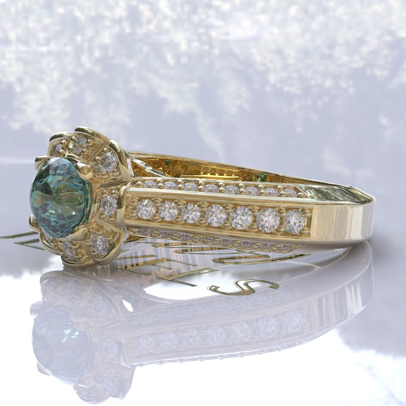 Portuguese Cut Cyan Blue Halo Moissanite Ring  customdiamjewel   