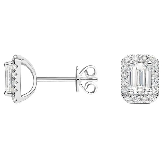1.50 CTW Emerald Cut Diamond Halo Stud Earring  customdiamjewel 10KT White Gold VVS-EF