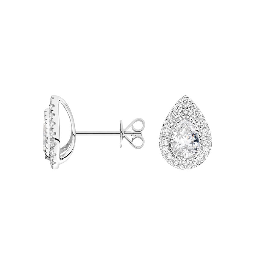 1.50 CTW Halo Pear Diamond Stud Earrings