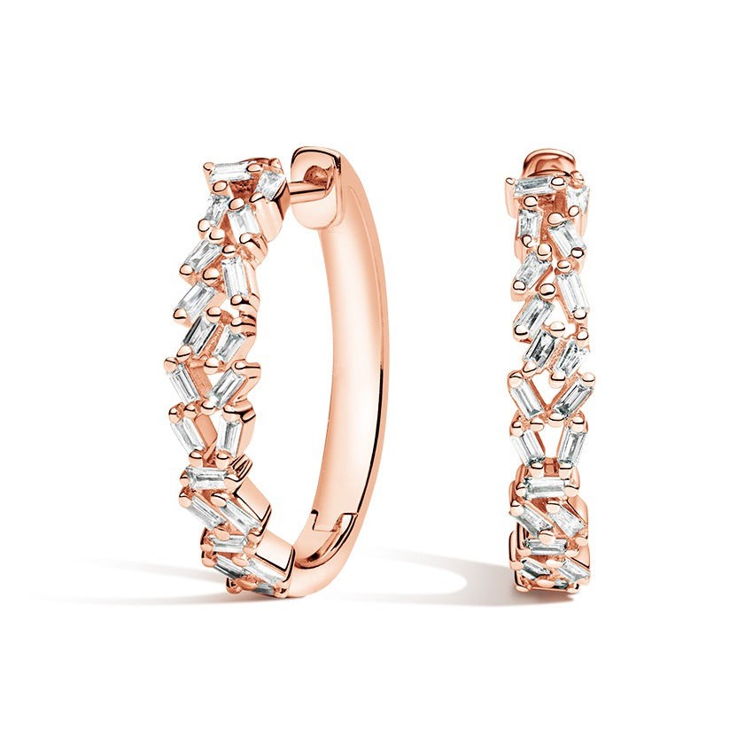 2.50CTW Cluster Baguette Diamond Hoop Earrings  customdiamjewel 10KT Rose Gold VVS-EF