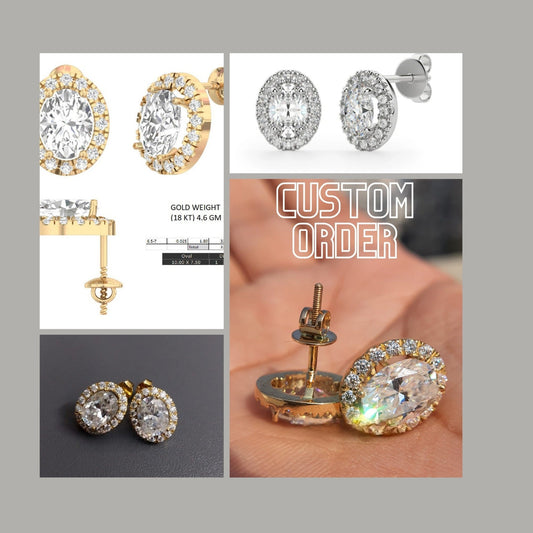 Oval Cut Moissanite Halo Wedding Stud Earrings  customdiamjewel   