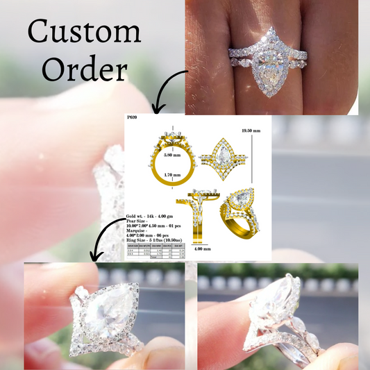 Unique Pear Cut Moissanite Engagement Ring, V shape Wedding Band  customdiamjewel   