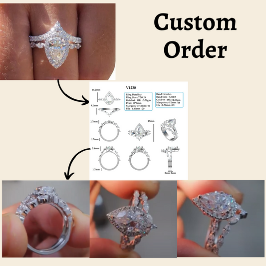 Unique Pear Cut Moissanite Wedding Bridal Set Ring, Antique V Shape Curve Wedding Band  customdiamjewel   