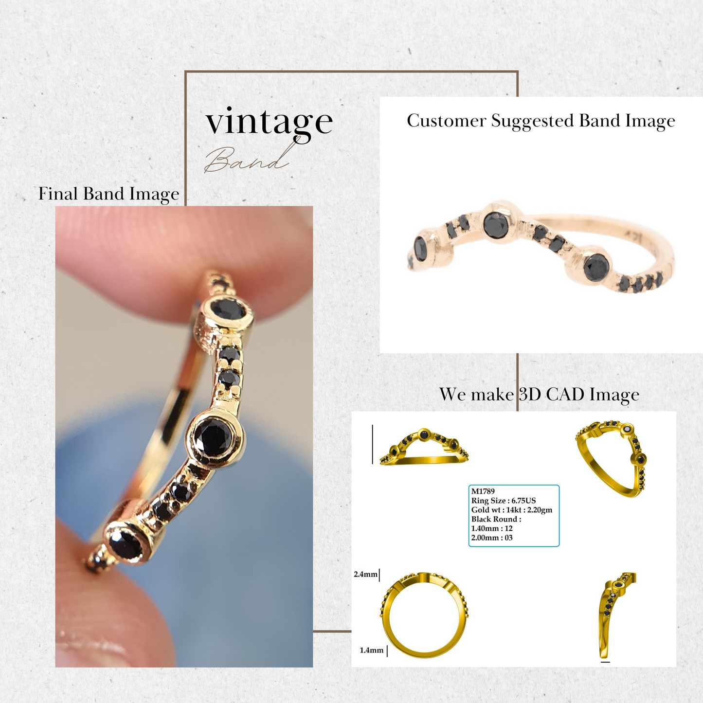 Small Round Cut Black Stone Wedding Band 10k Yellow Gold  customdiamjewel   