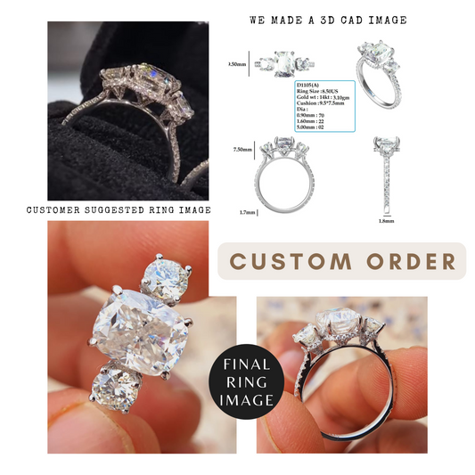 Center 3 CT Emerald Cut White colorless And side 2 Pear cut white Colorless Stone  customdiamjewel   