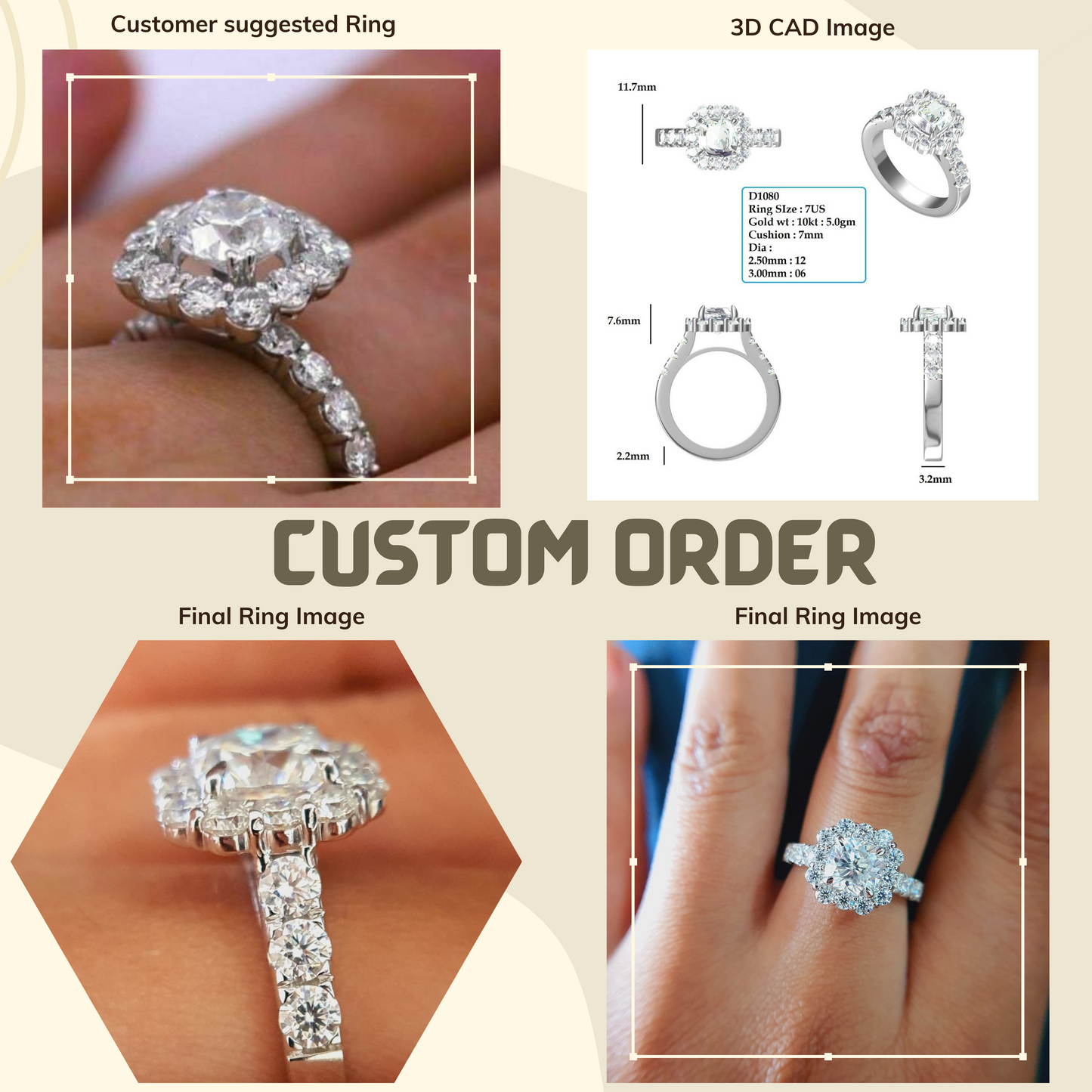 Cushion Cut Moissanite Halo Setting Engagement Ring  customdiamjewel   