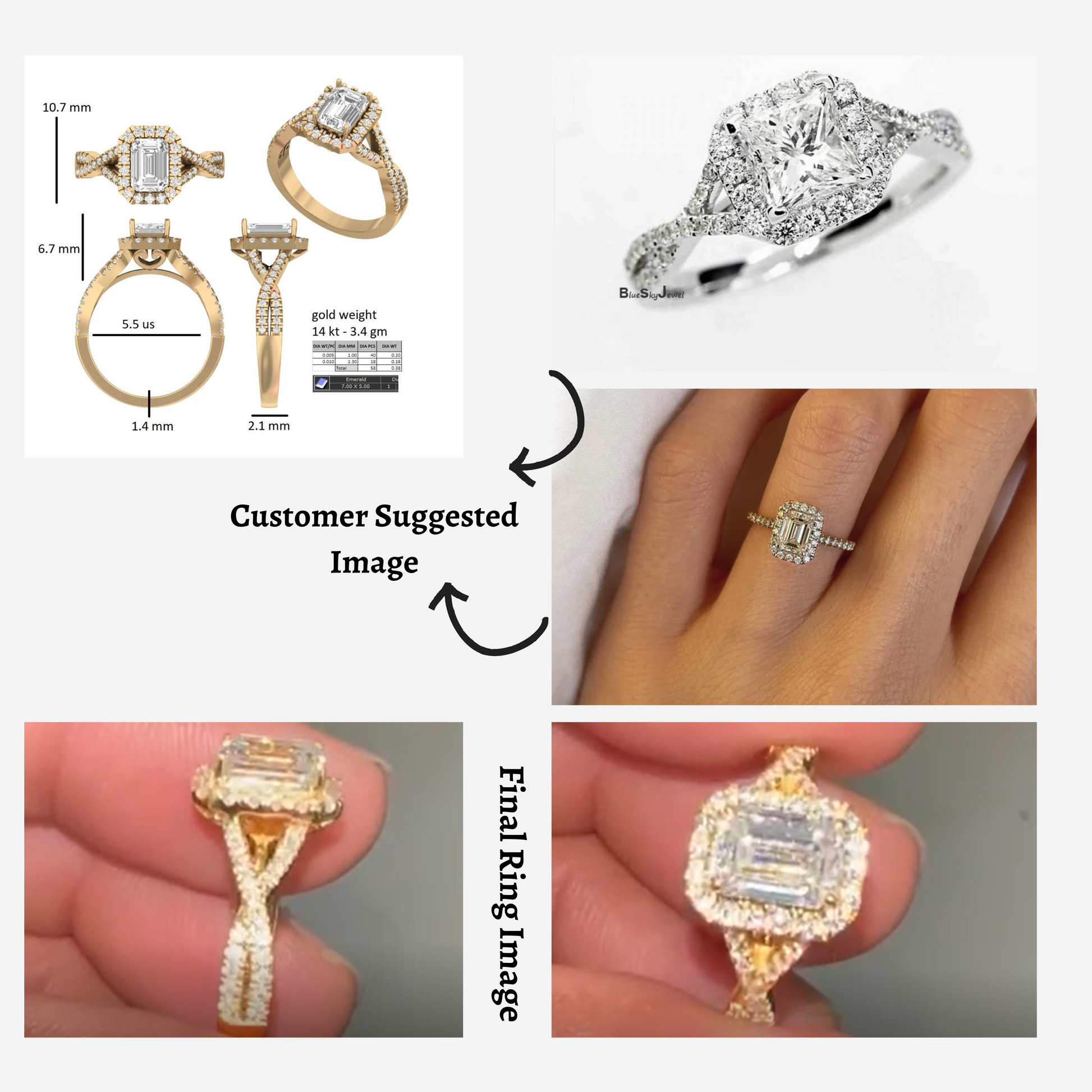 Emerald Cut With Twisted Eternity Band With Halo Engagement Ring  customdiamjewel   