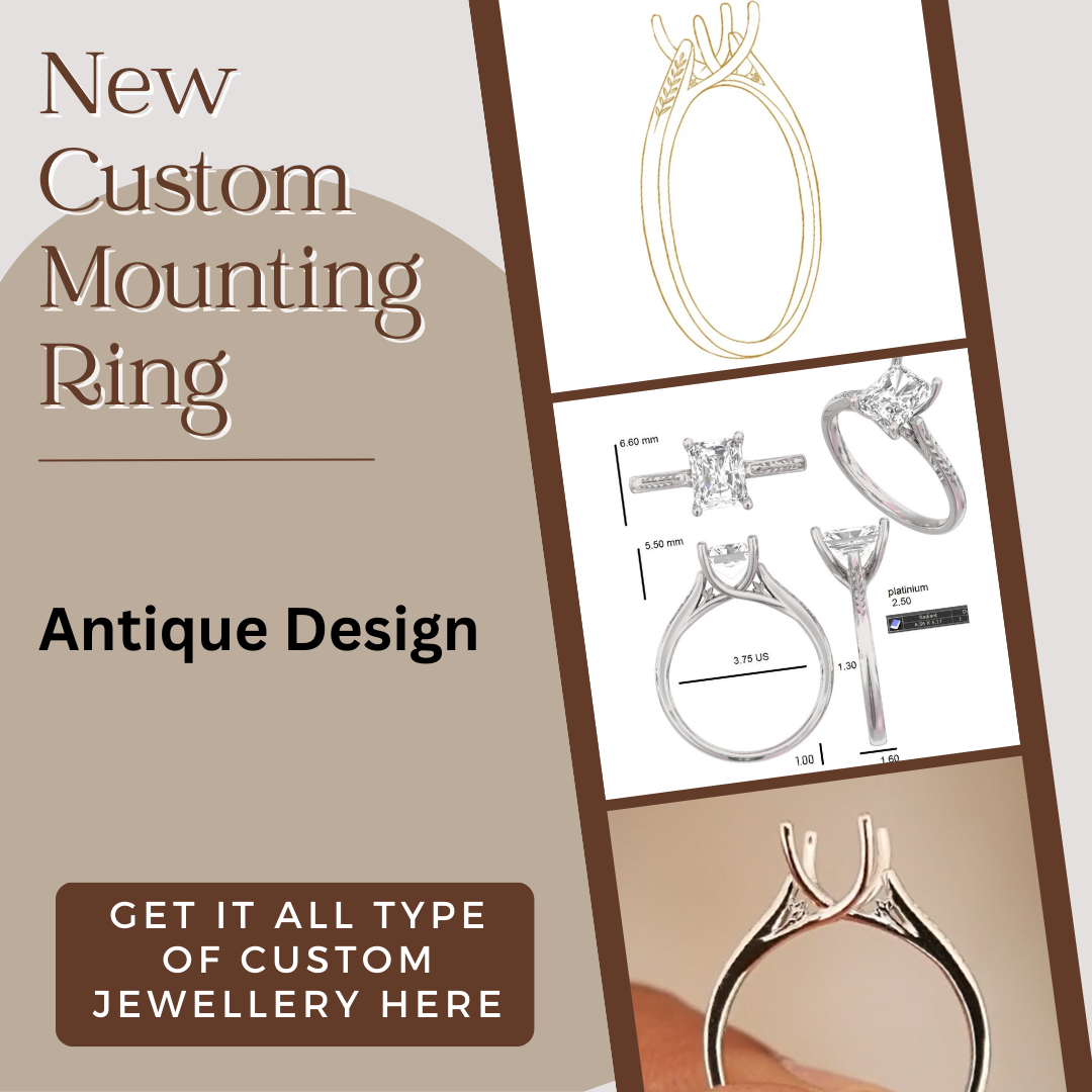 Mounting Radiant Cut Solitaire Moissanite Engagement Ring  customdiamjewel   