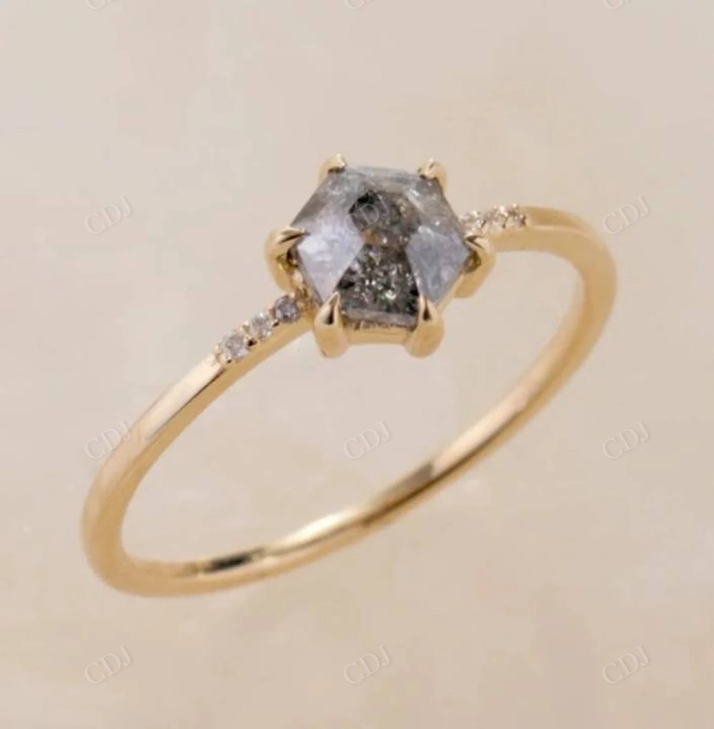 2.10CT Hexagon Salt and pepper Semi Mounting Ring  customdiamjewel   