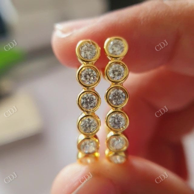 3mm Round Brilliant Cut Moissanite Half Hoop Earrings  customdiamjewel 10KT Yellow Gold VVS-EF