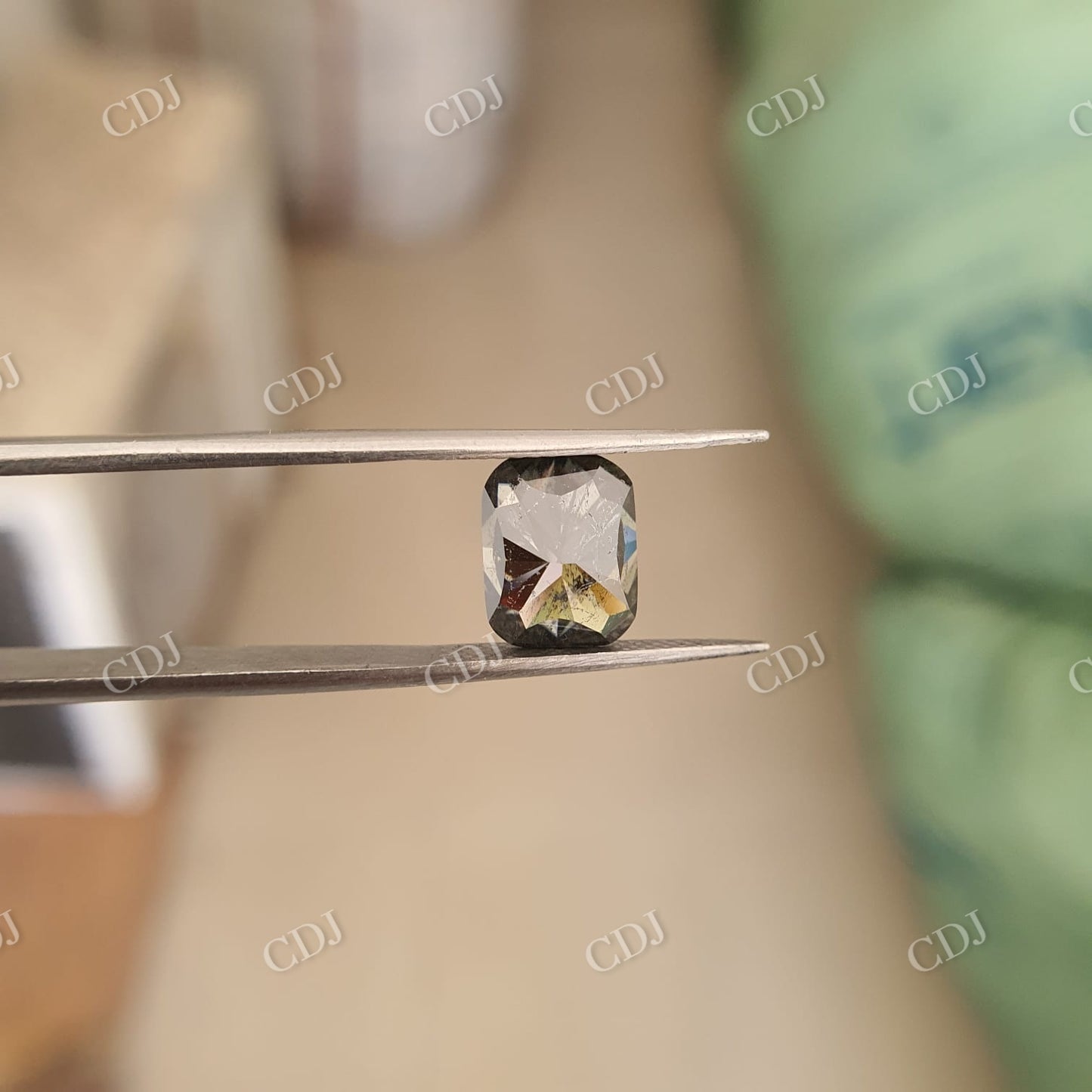 Elongated Cushion Cut Salt and pepper Moissanite side Half moon Colorless Moissanite Ring  customdiamjewel   