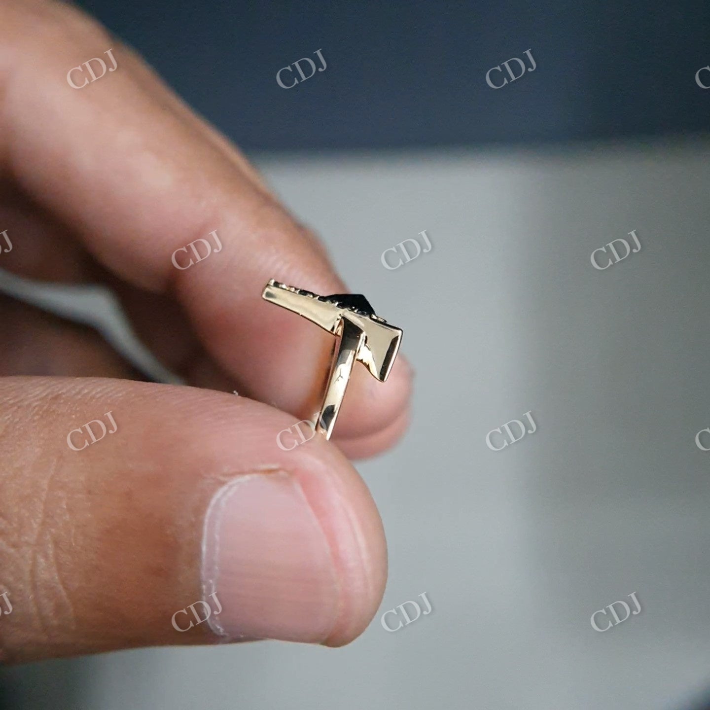 Black Triangle Diamond Ring Material 18k Yellow Gold lower Setting Ring  customdiamjewel   
