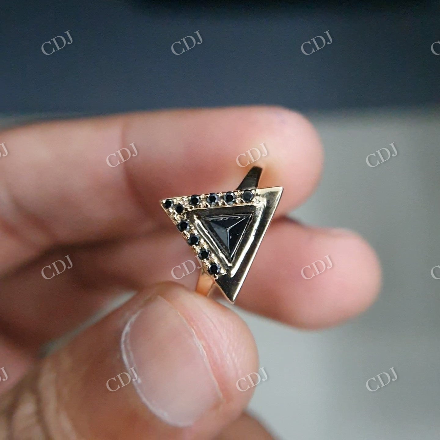 Black Triangle Diamond Ring Material 18k Yellow Gold lower Setting Ring  customdiamjewel   