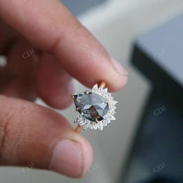 Pear Shaped Salt and Pepper Diamond Cluster Engagement Ring  customdiamjewel   