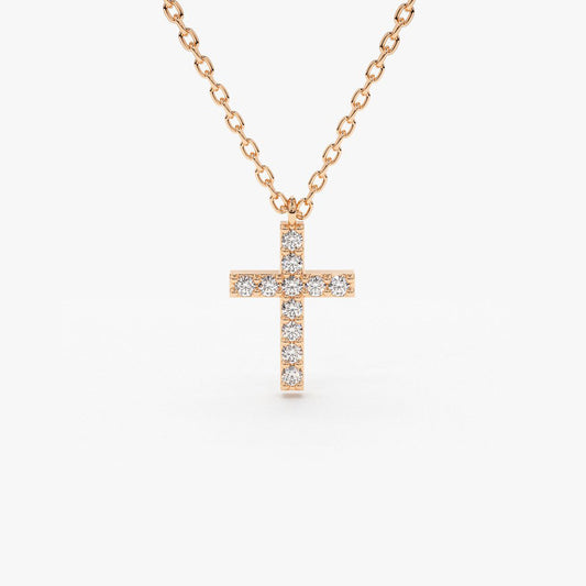 0.11CTW Micro Pave Diamond Cross Necklace  customdiamjewel 10KT Rose Gold VVS-EF