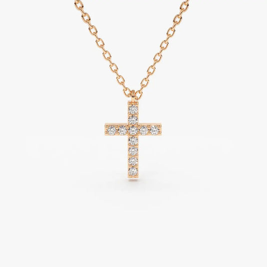 0.11CTW Micro Pave Diamond Cross Necklace  customdiamjewel 10KT Rose Gold VVS-EF
