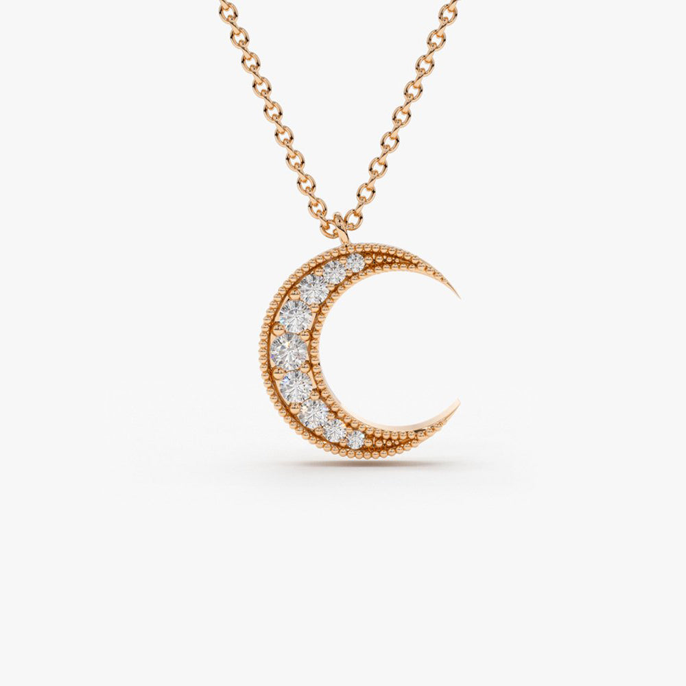 0.12CTW Mini Crescent Moon Diamond Necklace  customdiamjewel 10KT Rose Gold VVS-EF