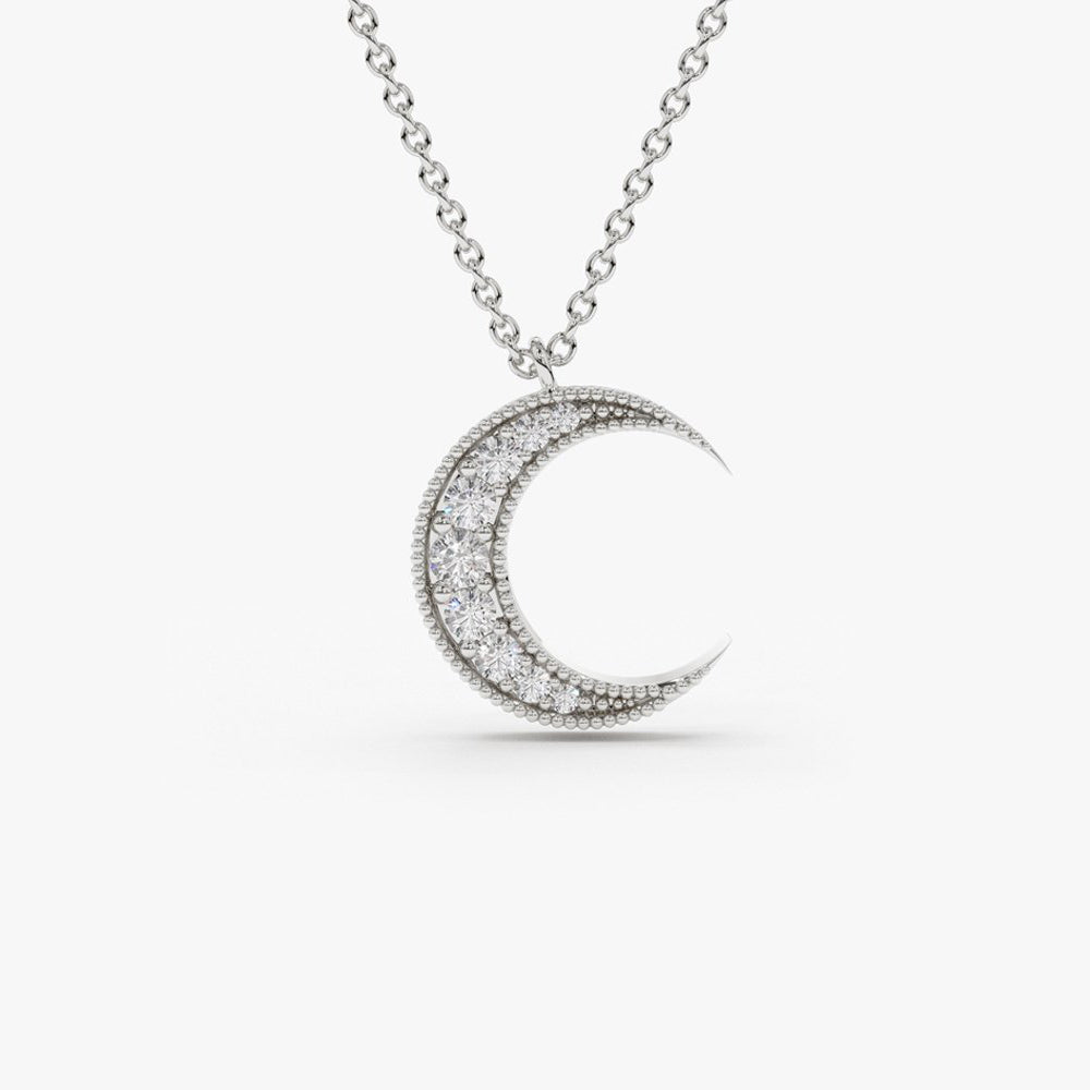 0.12CTW Mini Crescent Moon Diamond Necklace  customdiamjewel 10KT White Gold VVS-EF