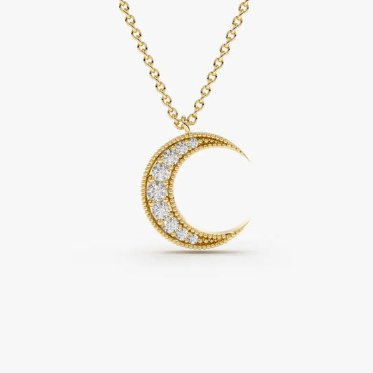 0.12CTW Mini Crescent Moon Diamond Necklace  customdiamjewel 10KT Yellow Gold VVS-EF