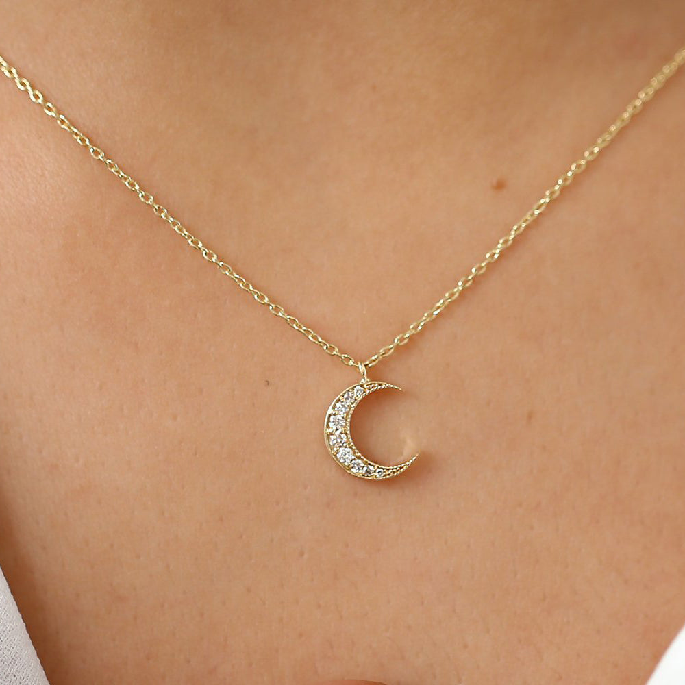 0.12CTW Mini Crescent Moon Diamond Necklace  customdiamjewel   