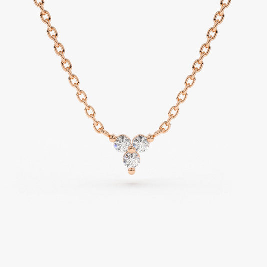 0.09CTW Round Cut Diamond Trio Cluster Necklace  customdiamjewel 10KT Rose Gold VVS-EF