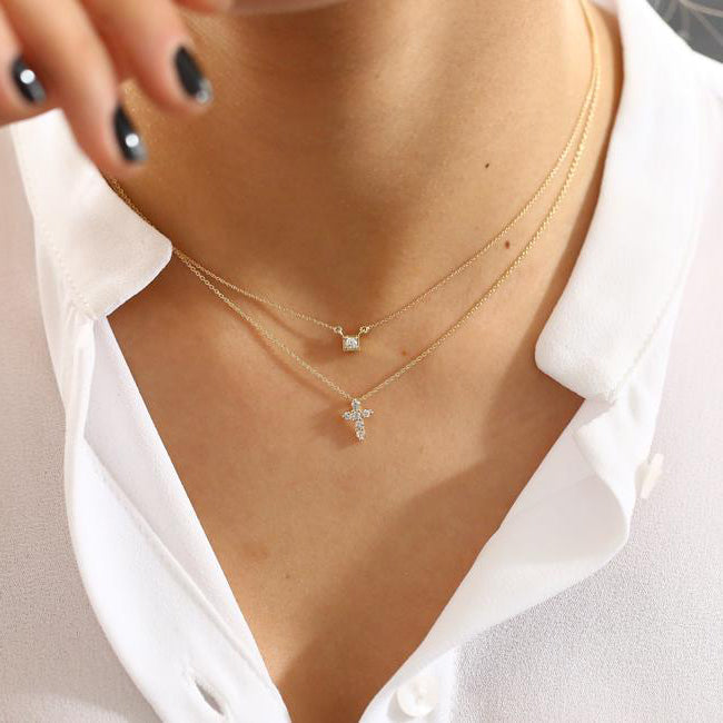 0.21CTW Round Cut Diamond Cross Necklace  customdiamjewel   