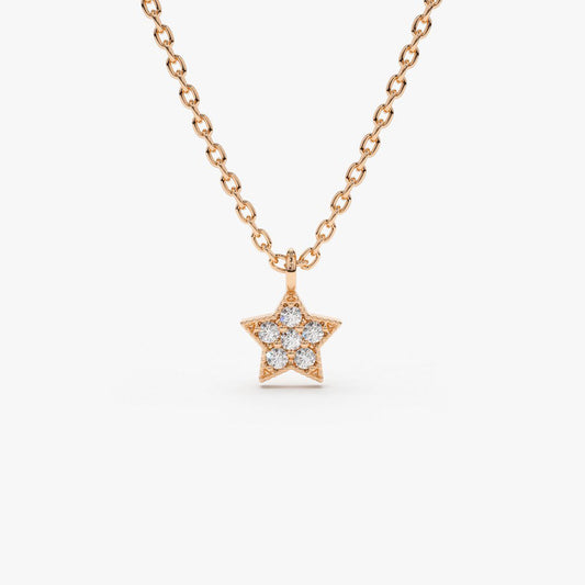 0.06CTW Star Charm Diamond Necklace  customdiamjewel 10KT Rose Gold VVS-EF