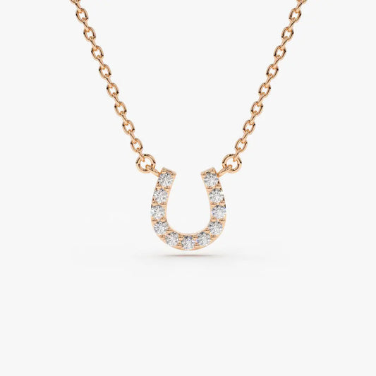 0.06CTW Mini Diamond Horseshoe Necklace  customdiamjewel 10KT Rose Gold VVS-EF