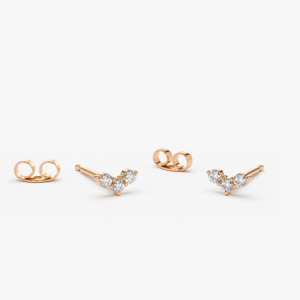 0.15CTW Trio Diamond Stud Earrings  customdiamjewel 10KT Rose Gold VVS-EF