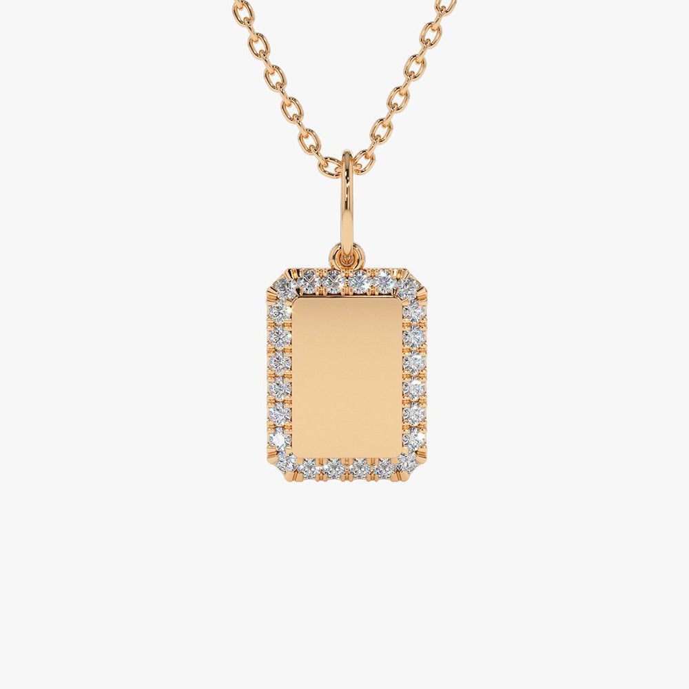0.18CTW Diamond Tag Initial Necklace  customdiamjewel 10KT Rose Gold VVS-EF