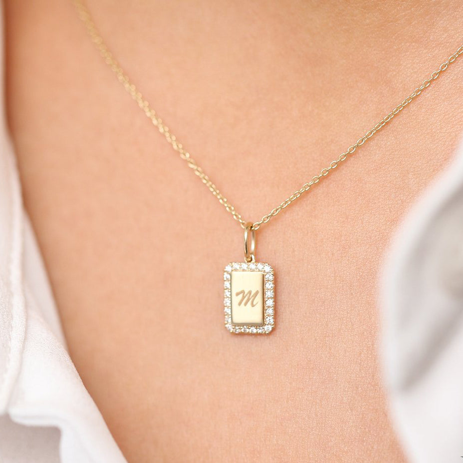 0.18CTW Diamond Tag Initial Necklace  customdiamjewel   