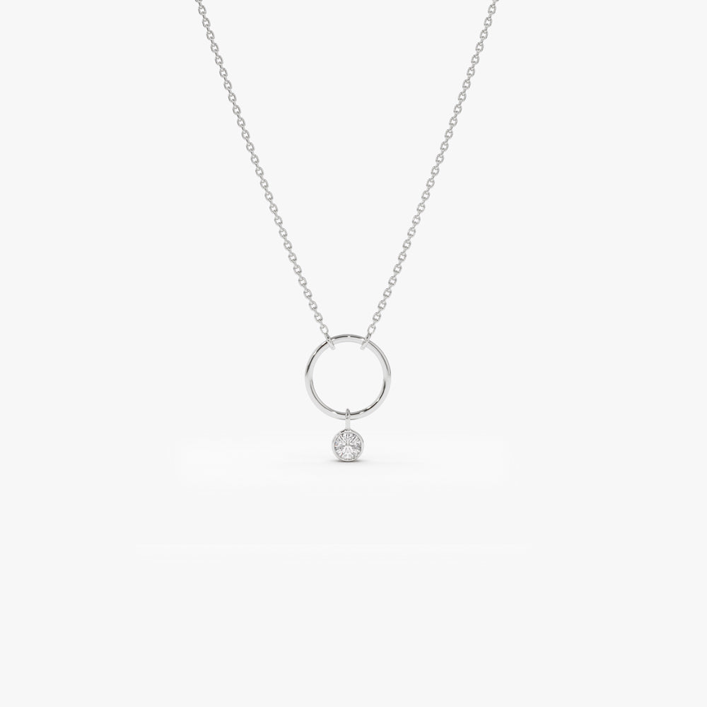 0.08CTW Dangling Bezel Set Diamond Circle Necklace  customdiamjewel 10KT White Gold VVS-EF