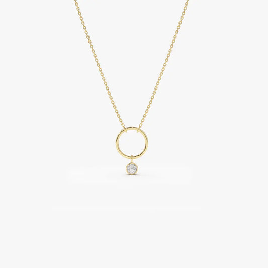 0.08CTW Dangling Bezel Set Diamond Circle Necklace  customdiamjewel 10KT Yellow Gold VVS-EF