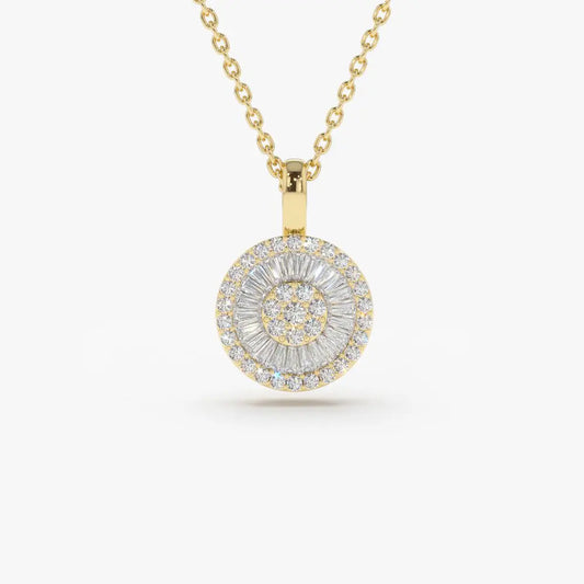 0.44CTW Baguette Diamond Disc Cluster Necklace  customdiamjewel 10KT Yellow Gold VVS-EF