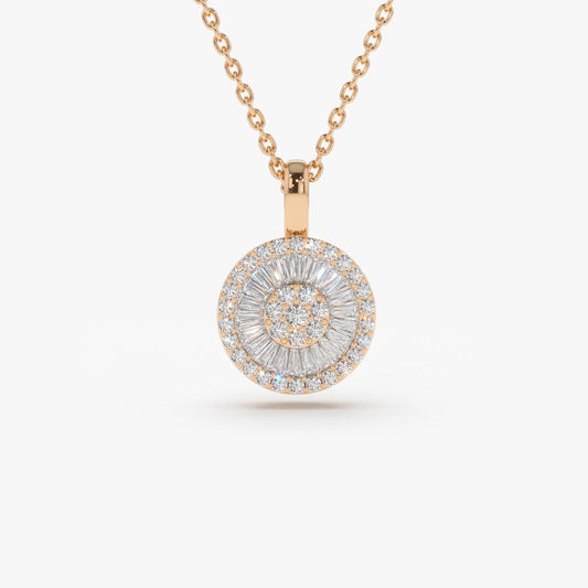 0.44CTW Baguette Diamond Disc Cluster Necklace  customdiamjewel 10KT Rose Gold VVS-EF