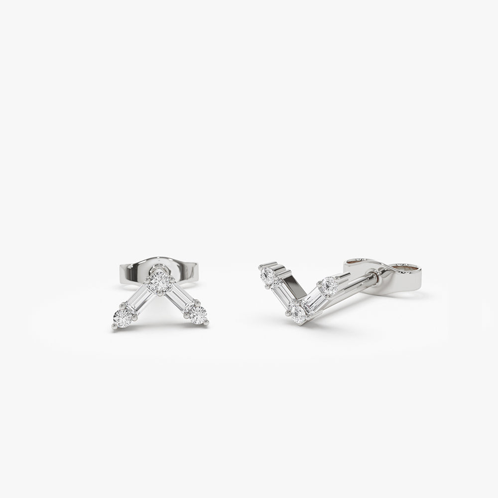 0.14CTW Baguette and Round Diamond Earrings