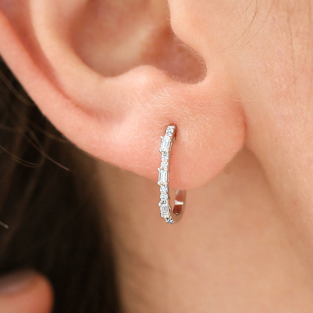 0.28CTW Baguette Diamond Huggie Earrings  customdiamjewel   