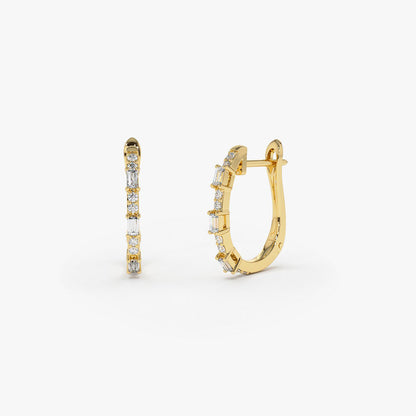 0.28CTW Baguette Diamond Huggie Earrings  customdiamjewel 10KT Yellow Gold VVS-EF